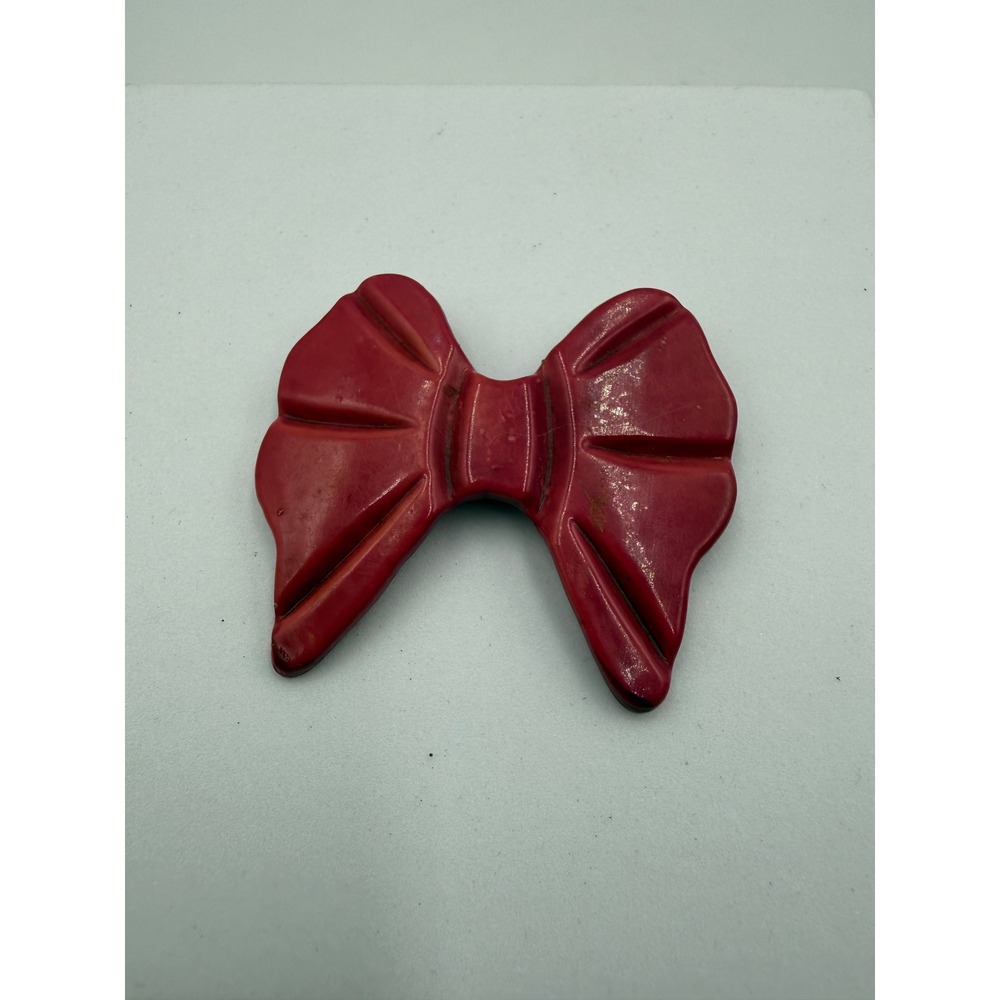 Vintage Red Bow Brooch Molded Plastic Retro Kitsch Oversized Pin Accessory